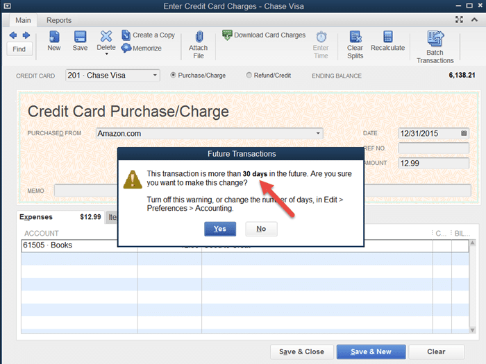 Error Message When Entering Transactions in a Future Date