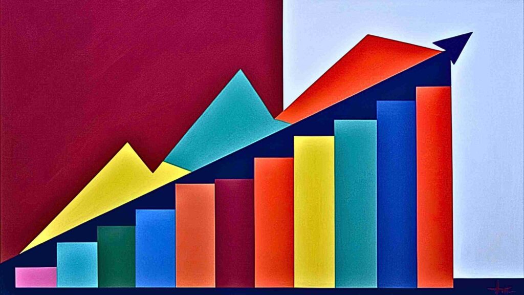 The image shows a colorful bar chart with an arrow on top of the growing bars from left to right going upward.