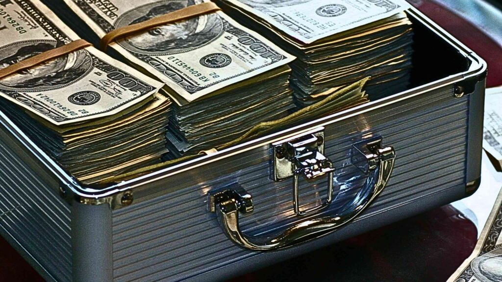 Picture of cash in an open metal case to depeict excess cash.